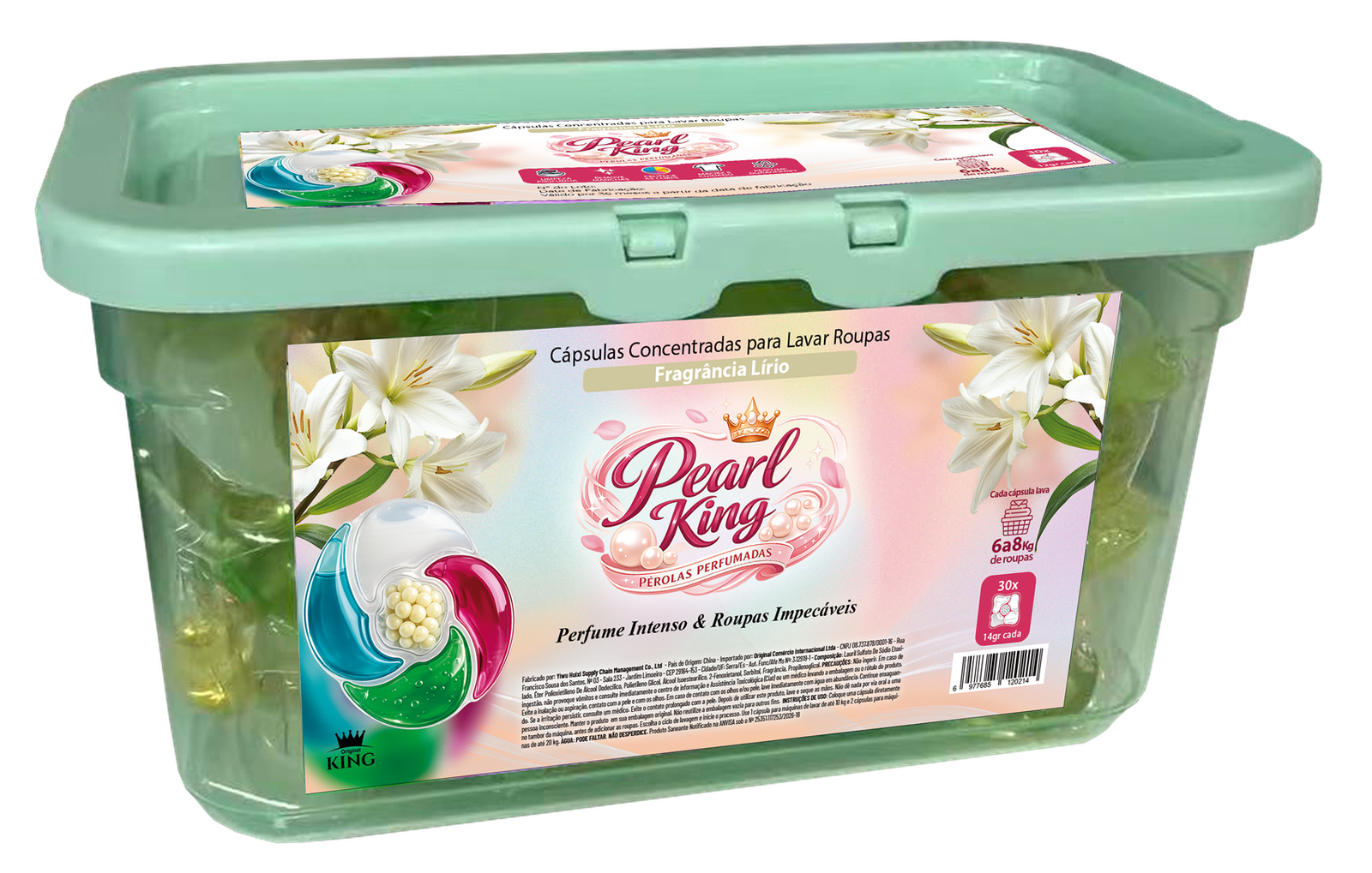 Embalagem Pearl King com fragrância Lírio